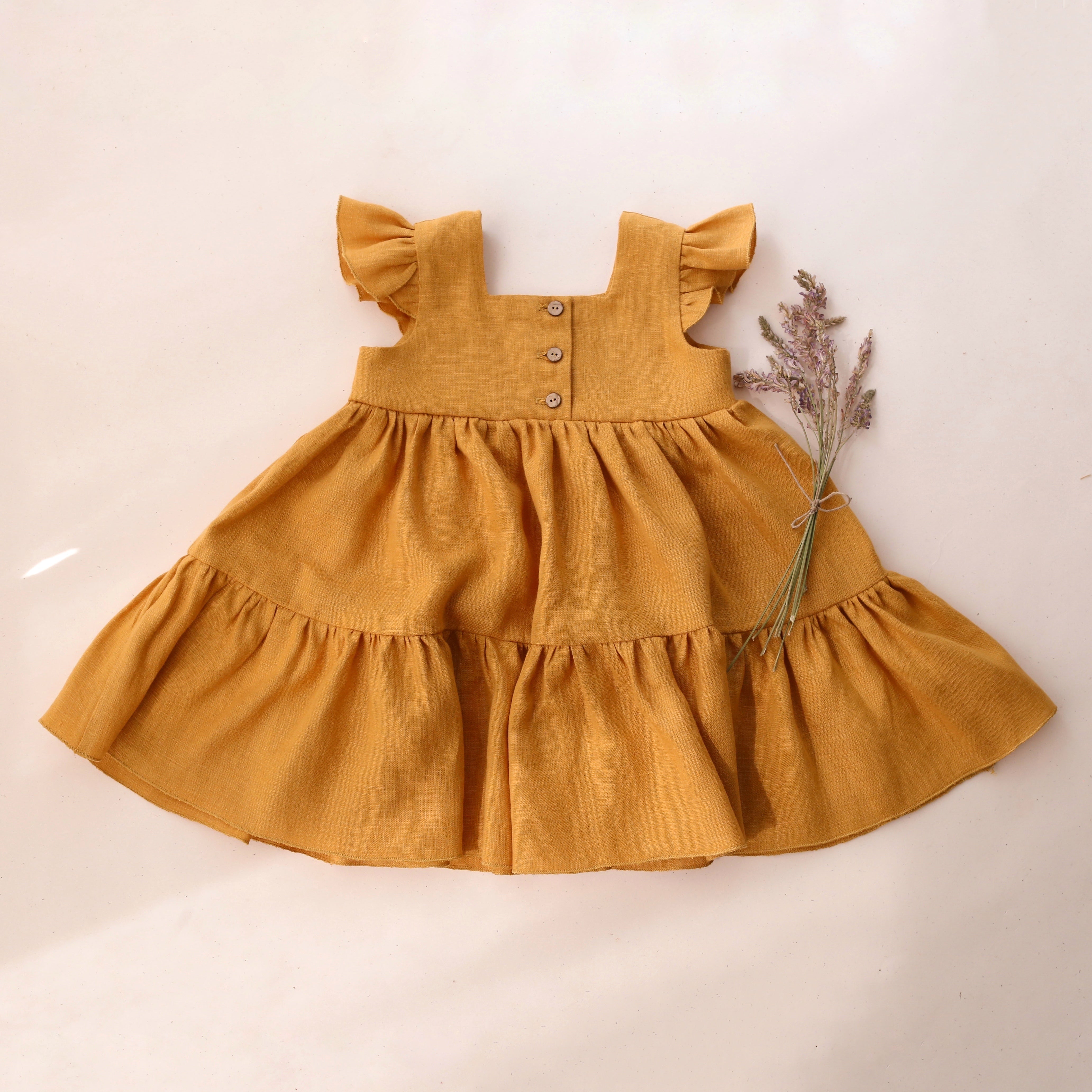 Amber Linen Button-Front Tiered Dress