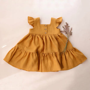 Amber Linen Button-Front Tiered Dress