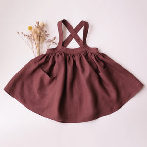 Chocolate Plum Linen Straps Pinafore with Pockets