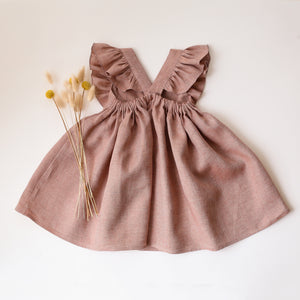 Rose Smoke Linen Ruffled Bodice Dress