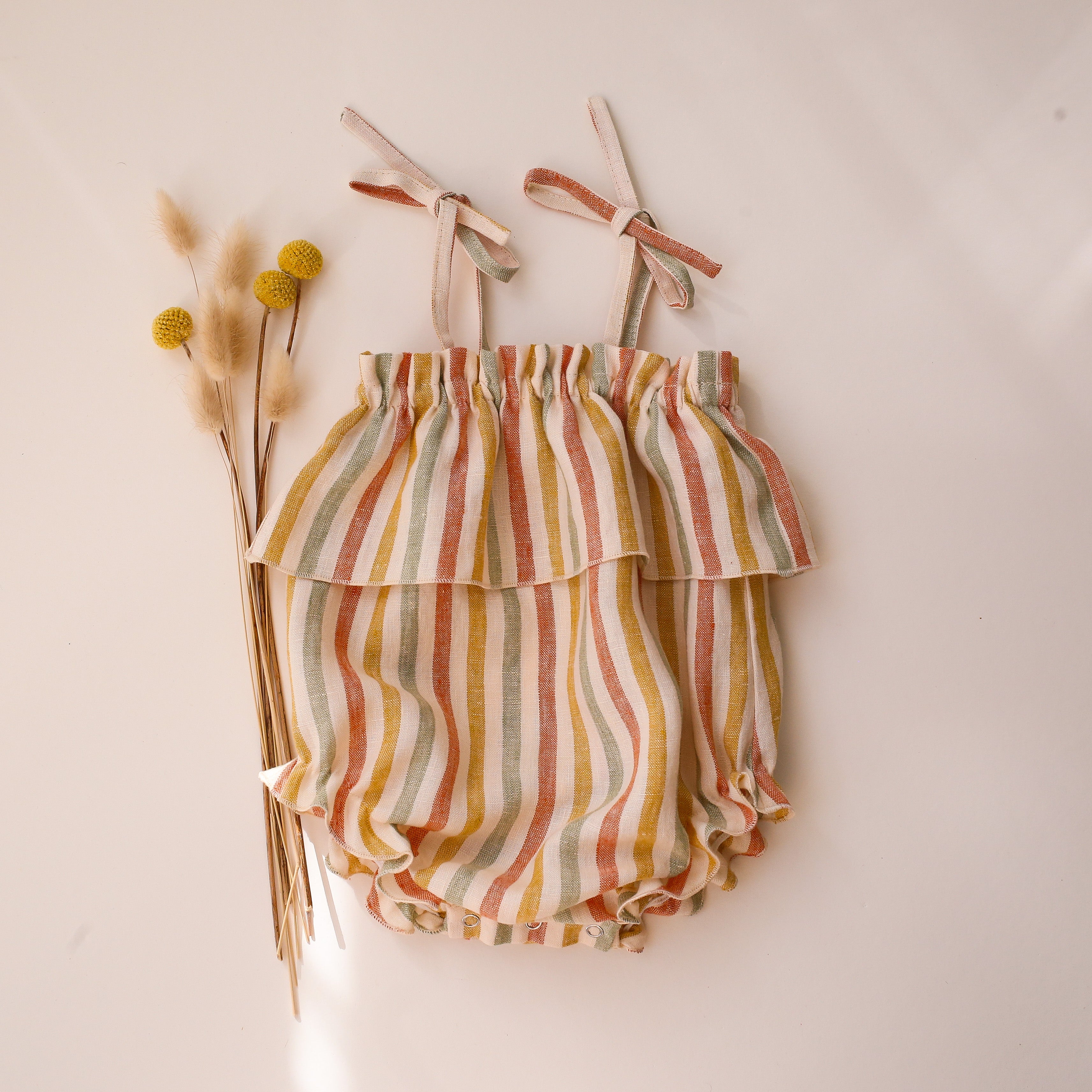 Rainbow Linen Summer Bubble Playsuit with Ties