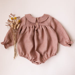 Rose Smoke Linen Long Sleeve Babydoll Bodice Bubble Playsuit