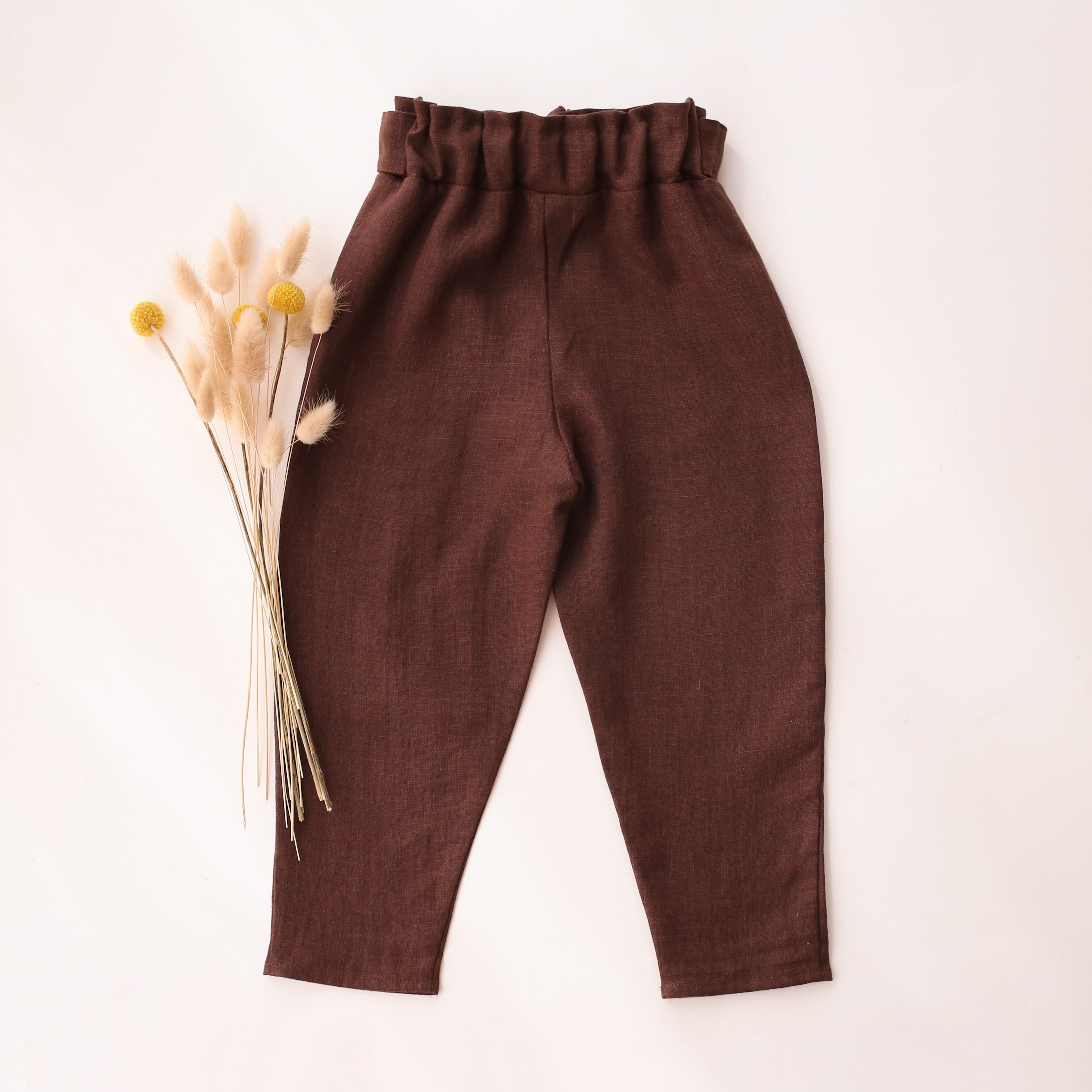 Dark Brown Linen Belted Pants