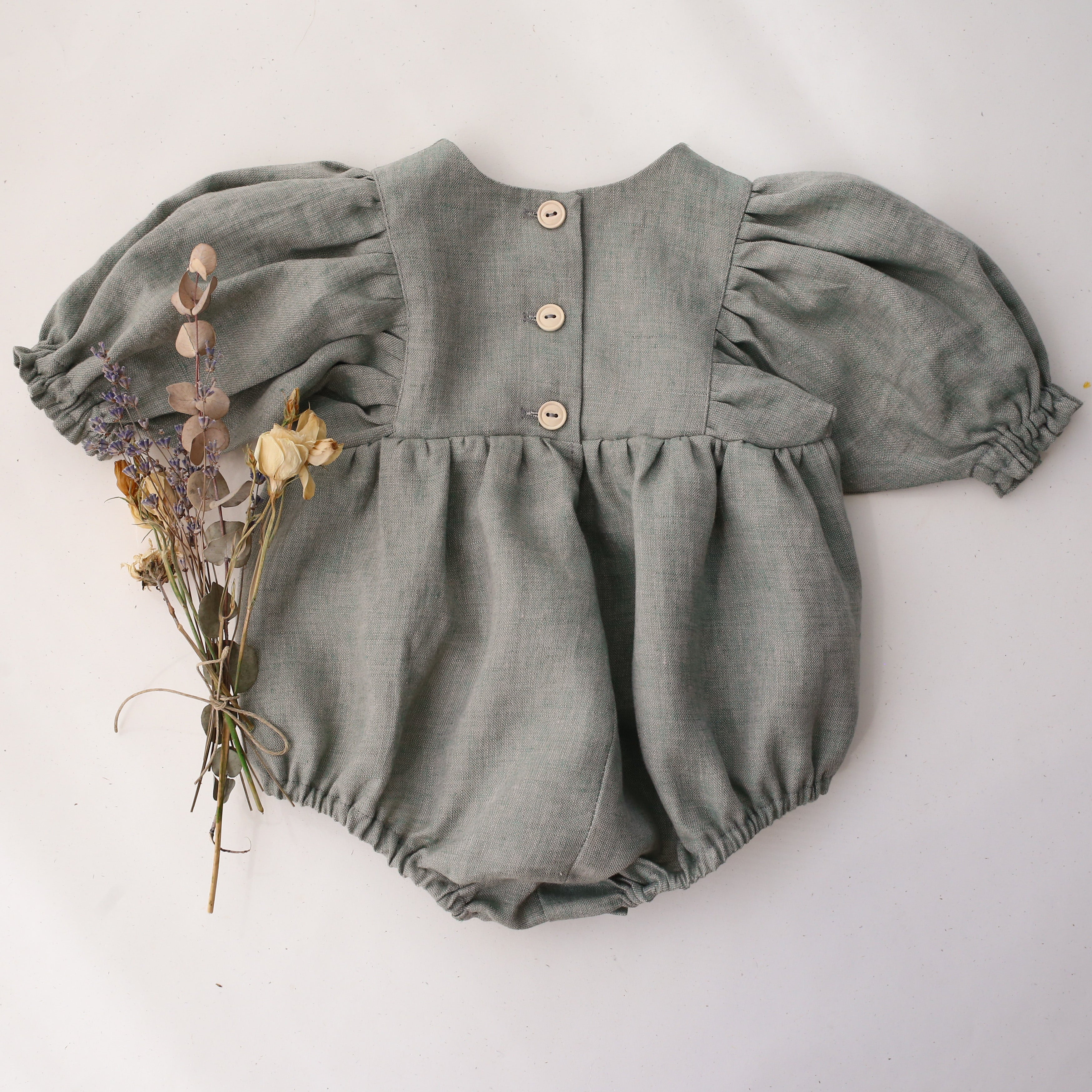 Green Smoke Linen Puff Sleeve Bubble Playsuit – Dannie and Lilou