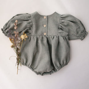 Green Smoke Linen Puff Sleeve Bubble Playsuit