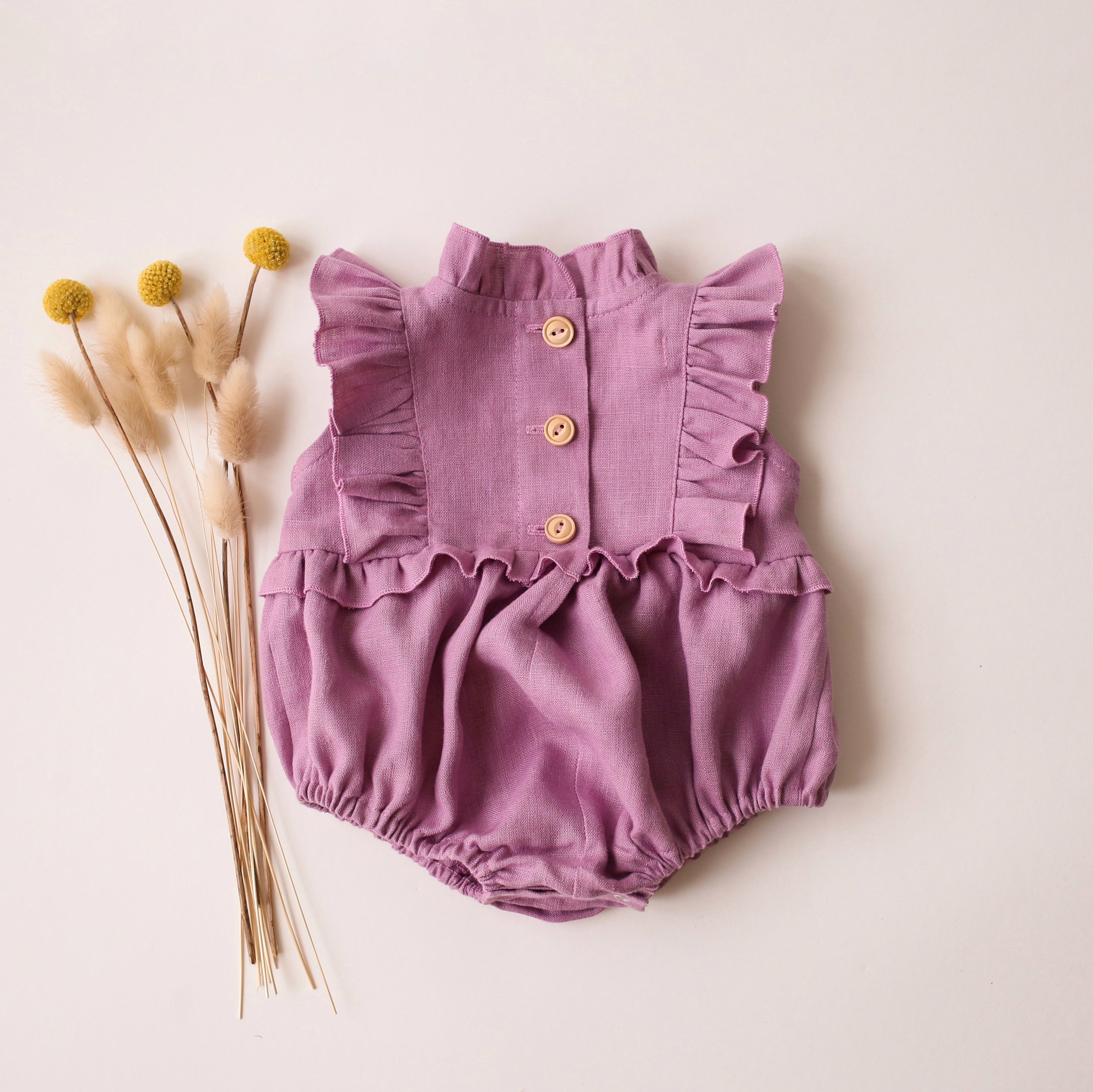 Orchid Pink Linen Frills Bodice Bubble Playsuit